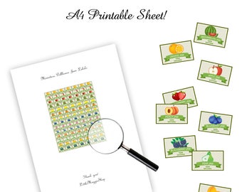 Printable dollhouse jam labels, 1:12 scale DOWNLOAD, jar, fruits