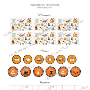 Printable Halloween Party Decorations A4 Download Dollhouse Miniature and 1:6 doll size sheets