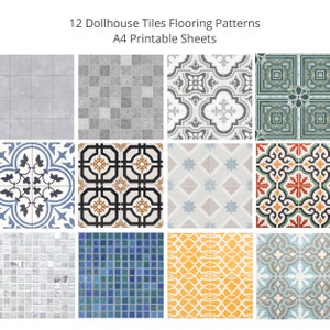 12 Dollhouse Tiles Flooring Patterns - A4 Printable Sheet - Instant Download - PDF