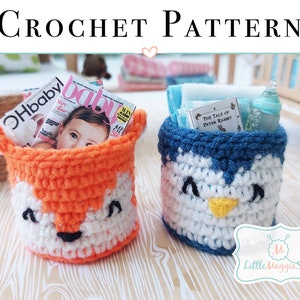 Miniature Animal Crochet Basket Tutorial | Crochet Fox Basket Pattern | Crochet Penguin Basket Pattern | Crochet Basket Pattern | Storage