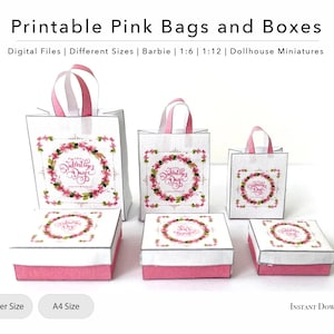 Miniature Printable Dollhouse Shopping Bags and Boxes | Pink | 1/12 | 1/6 | PRINTABLE file | Digital File | Instant Download