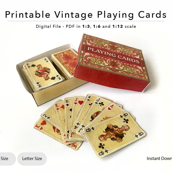 Printable Miniature Playing Cards | Vintage | Antique | Dollhouse | BJD | 1/3 | 1/6 | 1/12 scale | Digital File | PDF