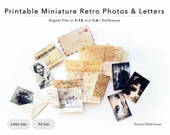 Printable Miniature Retro Letters, Photos and Envelopes | Dollhouse | 1/12 and 1/6 scale | Vintage Miniatures |  PDF | Download