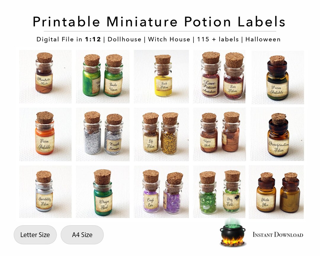 Printable Miniature Potion Labels | 115+ Labels | Dollhouse | Witch