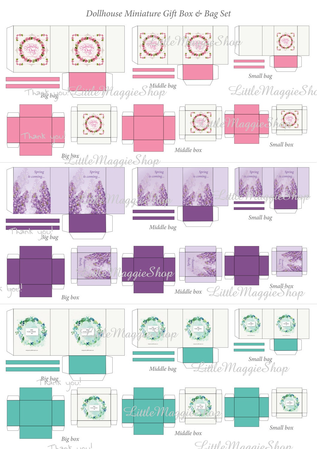 Miniature dollhouse bags and boxes set PRINTABLE download | Etsy