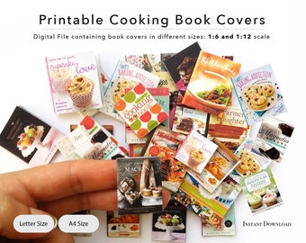 Miniature Printable Dollhouse Cooking Book Covers | Digital File | Dollhouse Bakery | DIY | Different Sizes - 1/12 Scale and 1/6 Scale | PDF