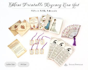 Regency Miniature Printable Set: Exquisite Ballroom Dresses Book, Society Paper, Invitations and more - 1/12 and 1/6 Scale Digital Download
