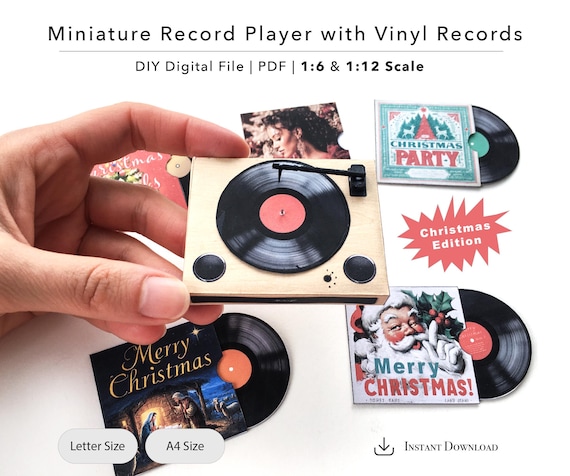 クリスマス用ビニールレコード付きミニチュアレコードプレーヤー（印刷
