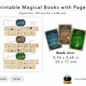 3 Printable Magical Books with pages Spells, Potions and Magical Creatures for Dollhouse Miniatures 1:12 Scale JPG Download image 2