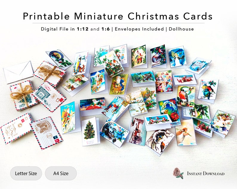 Printable Miniature Christmas Greeting Cards With Envelopes - Etsy