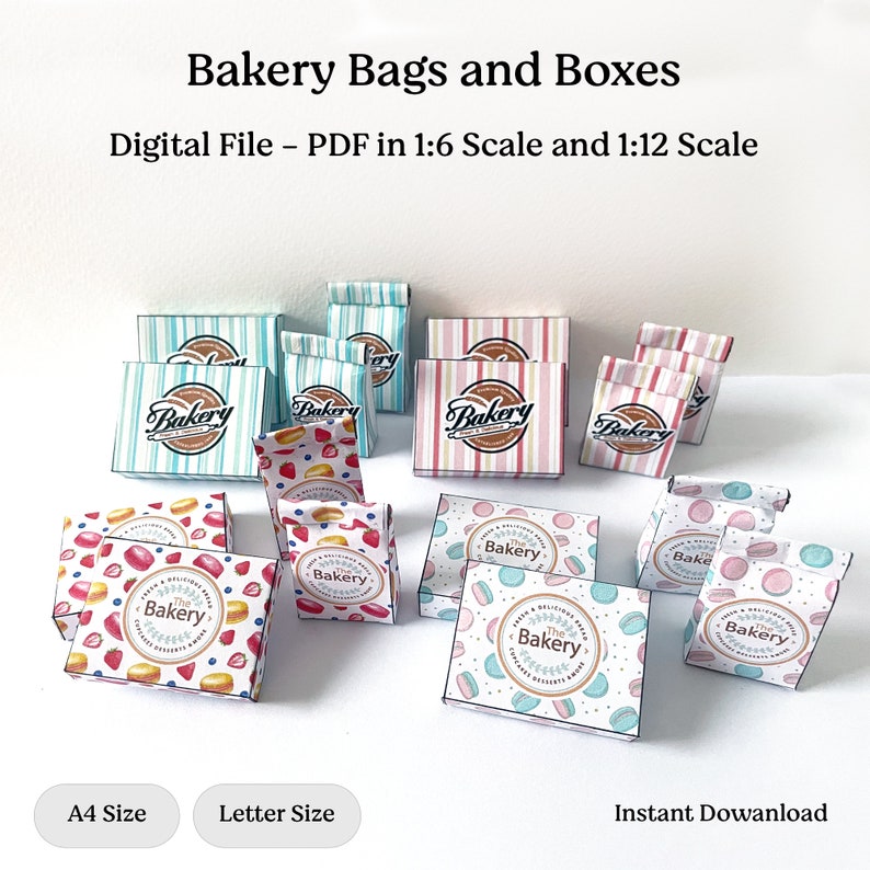 Printable Bakery Bags and Boxes Bakery Packaging Dollhouse Etsy