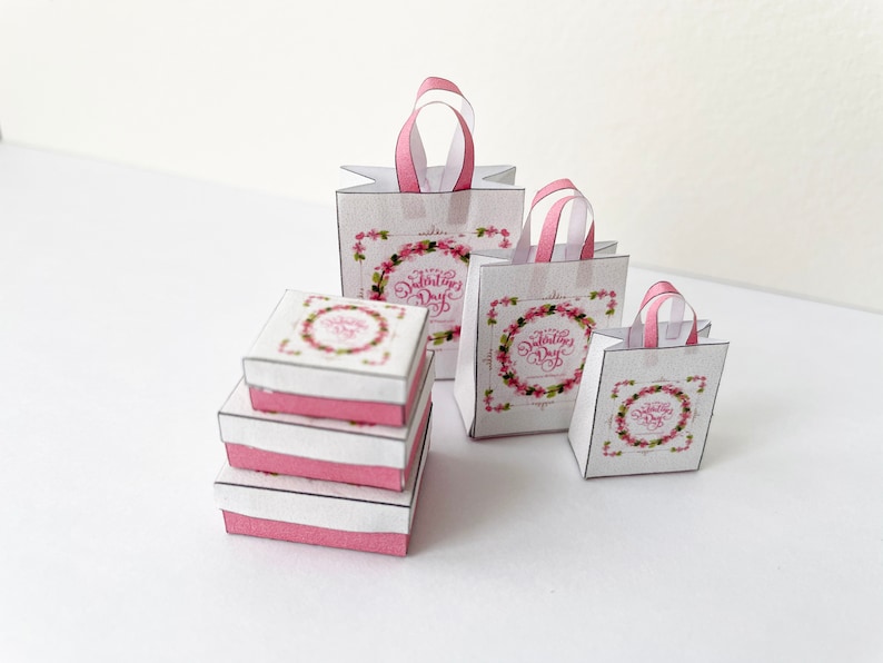 Miniature Printable Dollhouse Shopping Bags and Boxes Pink Etsy