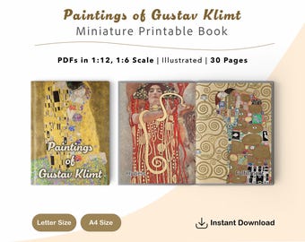 Gustav Klimt Paintings Miniature Book - Dollhouse Printable (PDF), 1:6, 1∶12 Scale