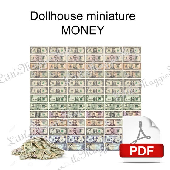 Printable Money For Dollhouse Miniatures 1 12 Downloadable Etsy