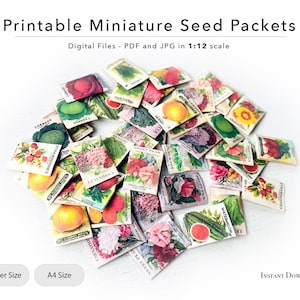 Printable Miniature Seed Packets | Digital File | Printable sheet for dollhouse garden 1/12 scale | DOWNLOAD