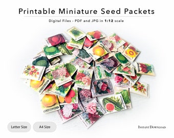 Printable Miniature Seed Packets | Digital File | Printable sheet for dollhouse garden 1/12 scale | DOWNLOAD