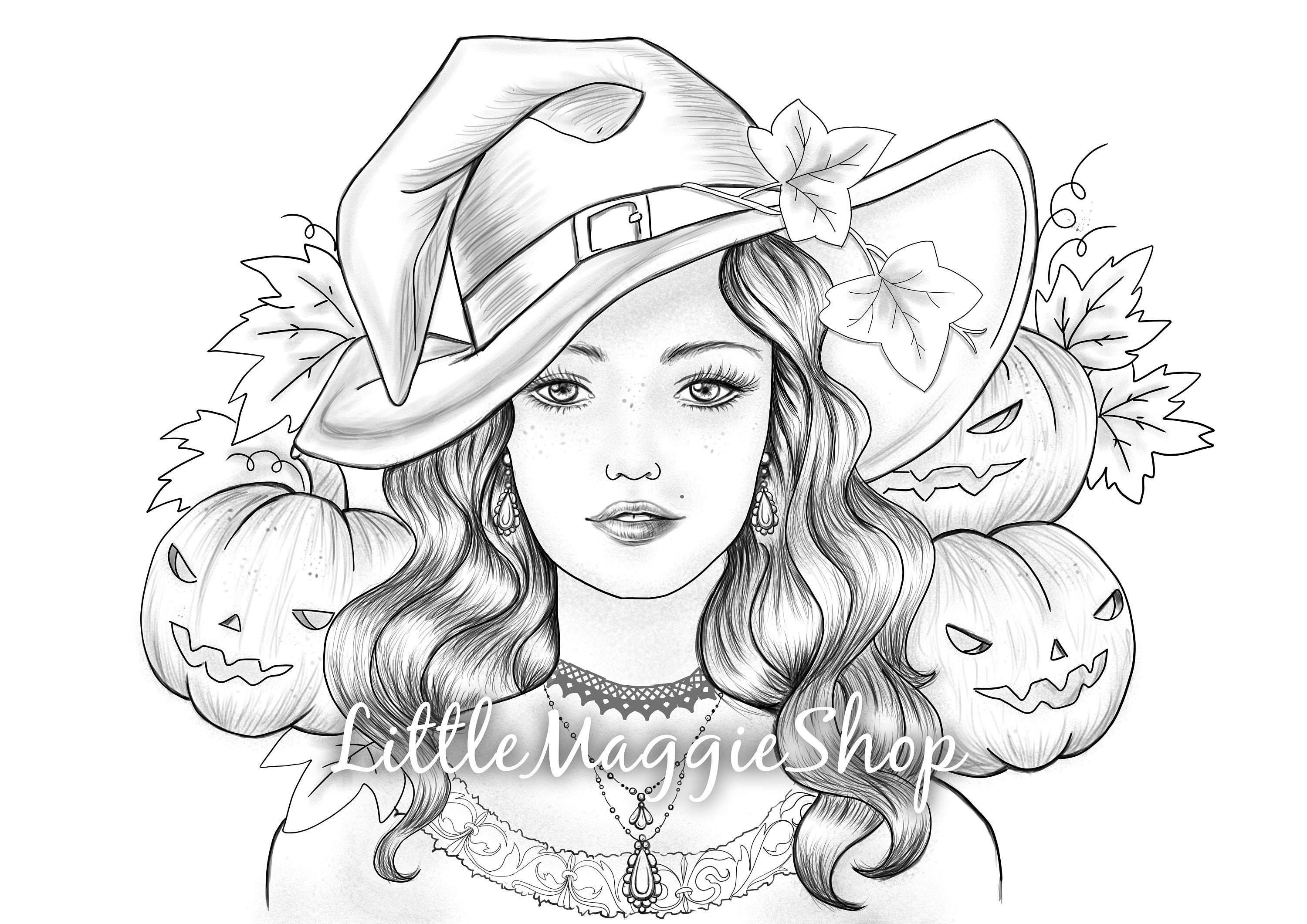 Coloring Page Halloween Witch PRINTABLE Sheet Halloween | Etsy