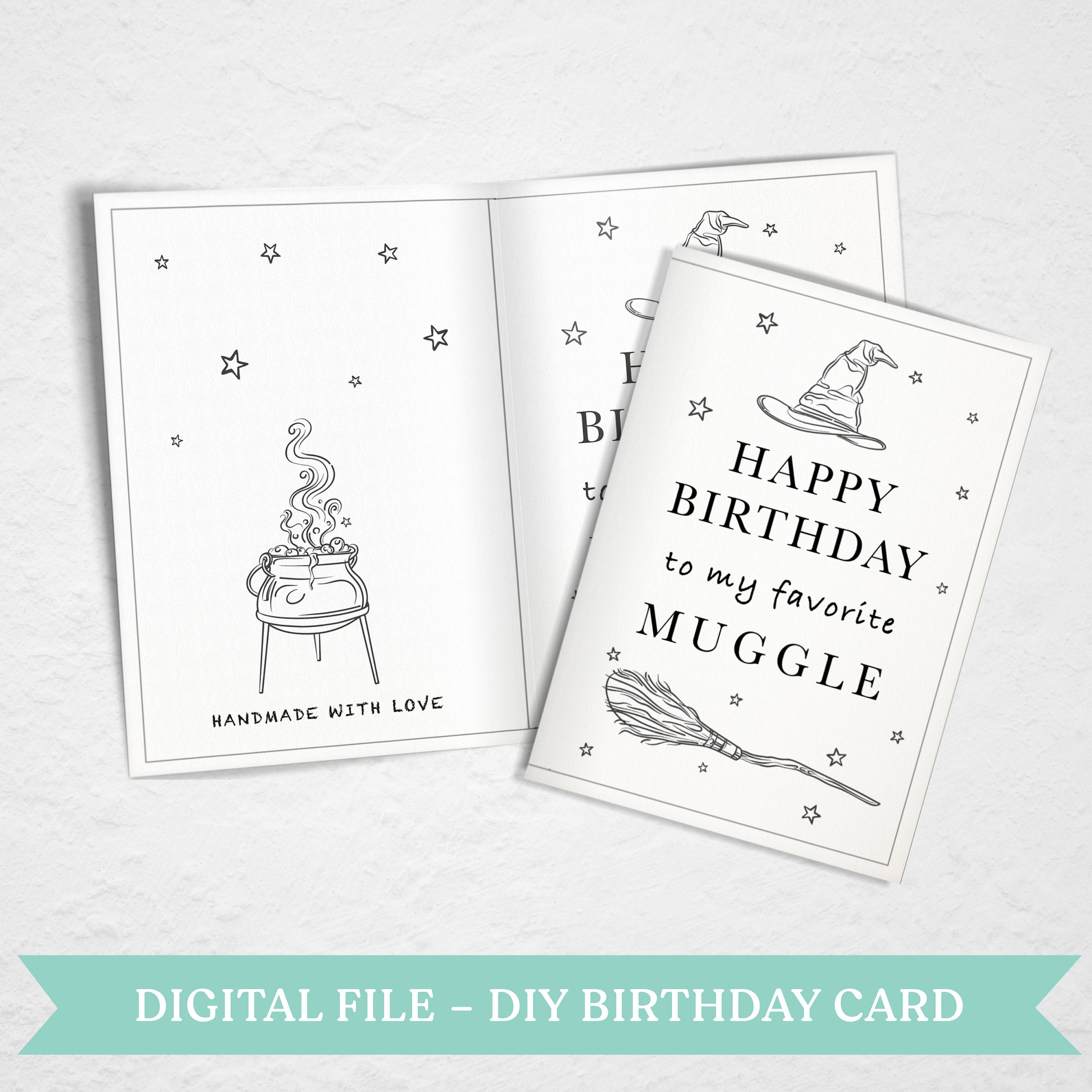 Harry Potter Inspired DIY Birthday Greeting Card Coloring | Etsy