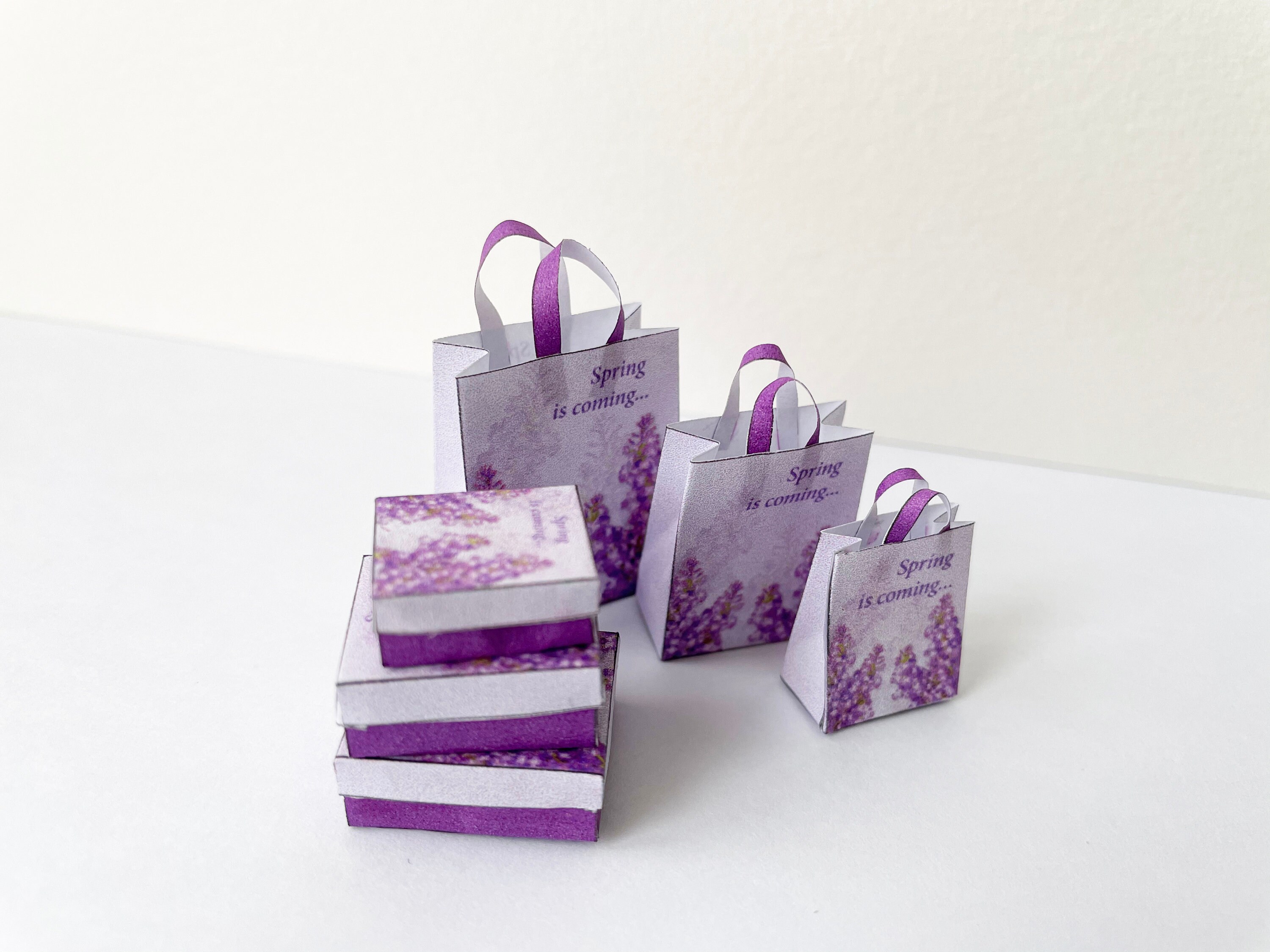 Miniature Printable Dollhouse Shopping Bags and Boxes Purple Etsy