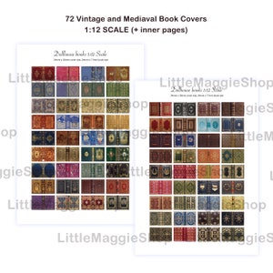 72 Medieval and Vintage Printable Miniature Book Covers for a Dollhouse 1/6 and 1/12 scale with inner pages and real text inside image 2