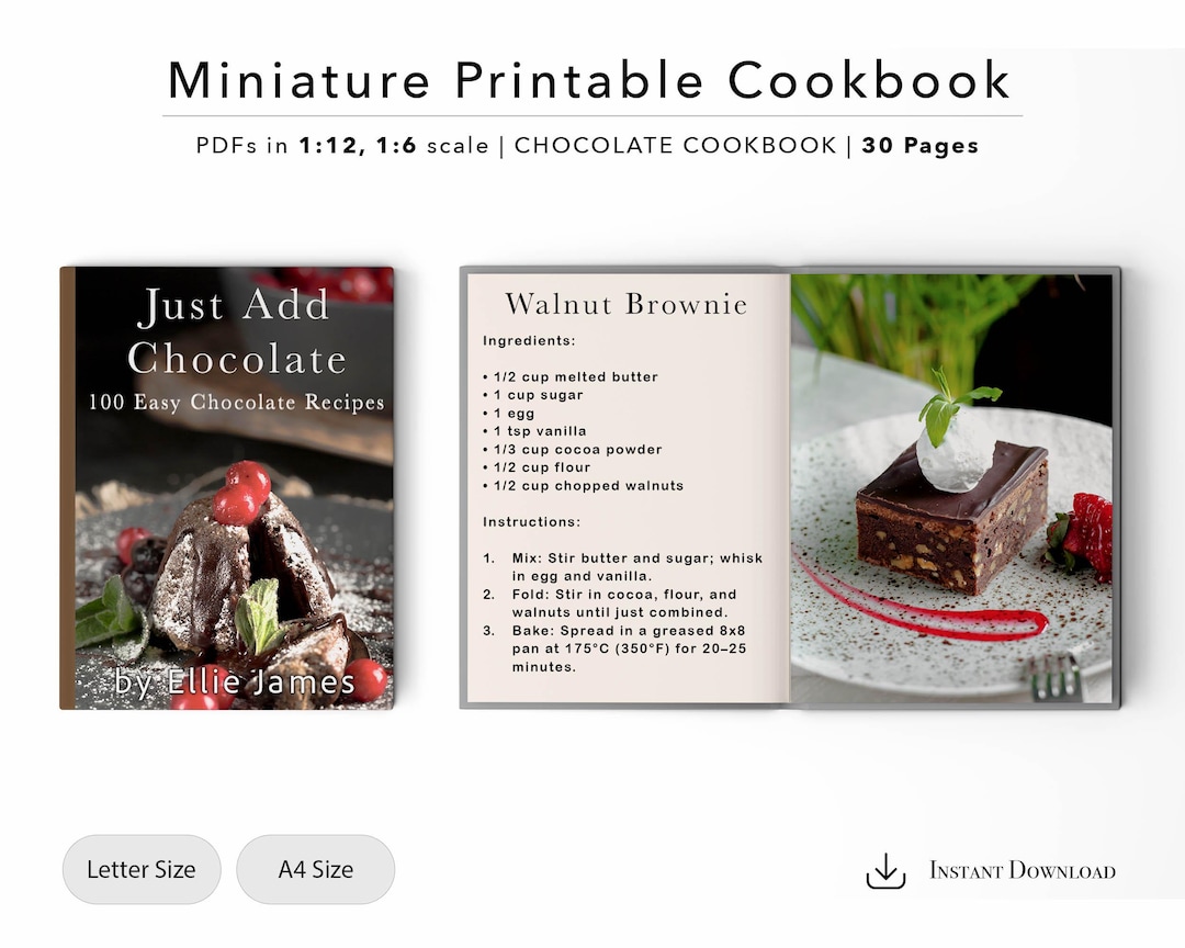 Miniature Chocolate Cookbook, 1/12 & 1/6 Scale Dollhouse Recipes (PDF ...