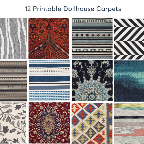 12 Dollhouse Printable Carpets Bundle | 1-12 and 1-6 Scale | Miniature Carpet | 21 A4 Printable Sheets | Instant Download | PDF