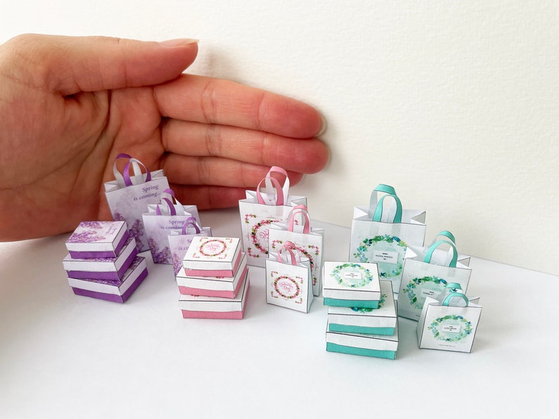 Miniature Printable Dollhouse Shopping Bags and Boxes Pink Etsy