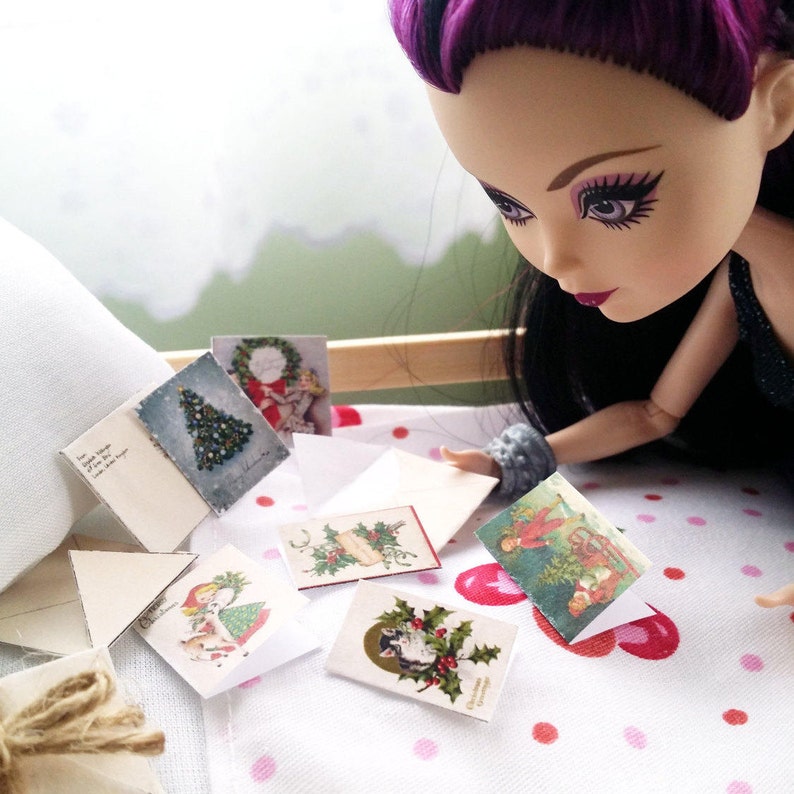 Printable Christmas dollhouse miniature greeting cards with | Etsy