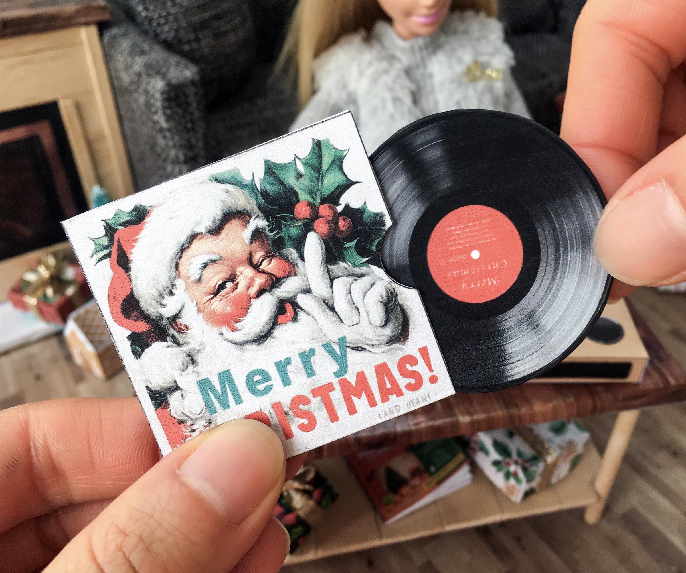 クリスマス用ビニールレコード付きミニチュアレコードプレーヤー（印刷