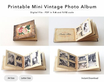 Miniature Printable Vintage Photo Album | DIY | Digital File | Instant Download | PDF | 1-6 Scale | 1-12 Scale | A4 and Letter Size Included