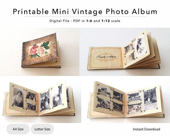 Miniature Printable Vintage Photo Album DIY Digital File Instant Download  PDF 1-6 Scale 1-12 Scale A4 and Letter Size Included 