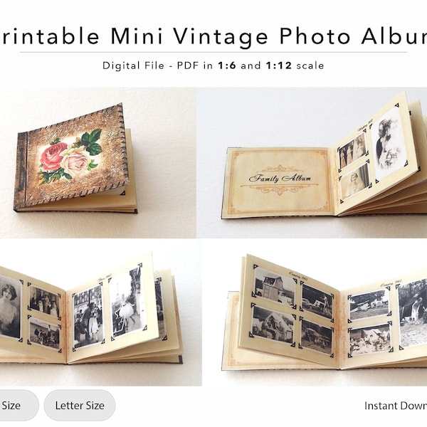 Miniature Printable Vintage Photo Album | DIY | Digital File | Instant Download | PDF | 1-6 Scale | 1-12 Scale | A4 and Letter Size Included