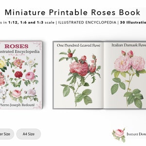 Druckbare Miniatur illustrierte Enzyklopädie der Rosen | Puppenhaus Buch | 30+ Illustrationen | Digitale Datei | 1/12 | 1/6 | 1/3 Maßstab