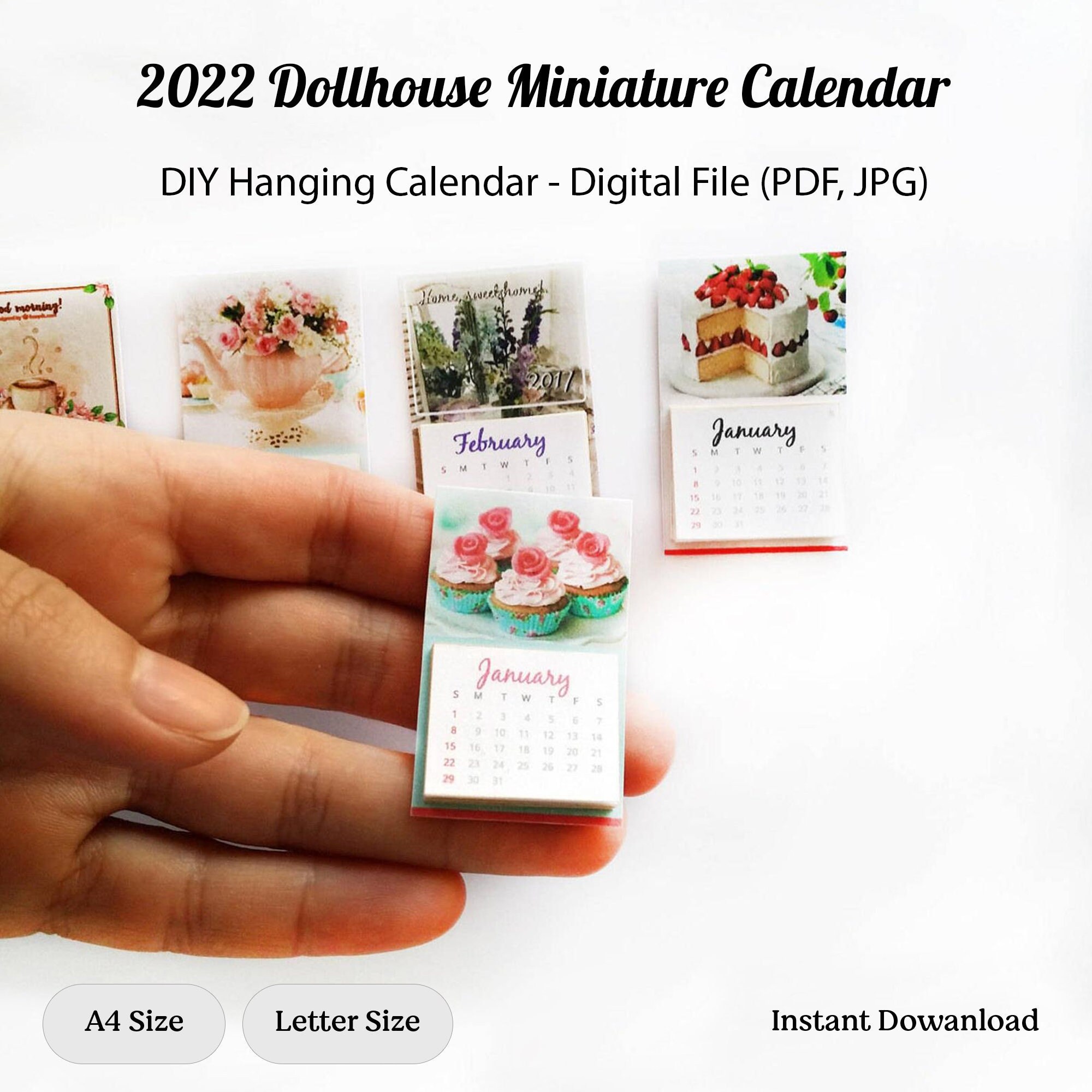 5 Printable 2022 Calendars Dollhouse Miniature Diy Item | Etsy Uk