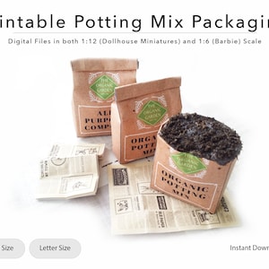 Miniature Printable Potting Mix Packaging | Dollhouse Garden | 1/12 | 1/6 | Gardening Tools | Digital File | Miniature Flowers | Soil Mix