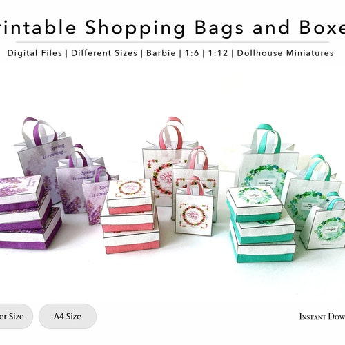 Miniature Printable Dollhouse Shopping Bags and Boxes Pink Etsy