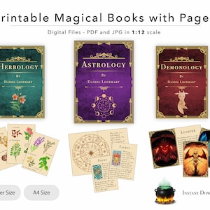 3 magische Bücher mit Seiten - Astrologie, Dämonologie und Kräuterkunde für Puppenhausminiaturen | 1:12 Maßstab | PDF Datenblatt herunterladen