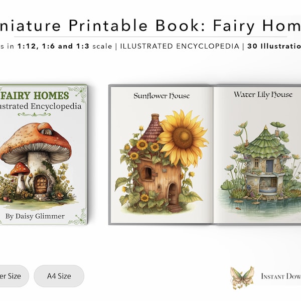 Fairy Homes Encyclopedia - Printable Miniature Book | Dollhouse Book | 30 Illustrations | Digital File | PDF | 1/12 | 1/6 | 1/3 Scale