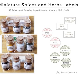 Miniature Spices and Herbs Labels | 1:6 scale | Instant Download | Printable Sheet | Dollhouse Kitchen