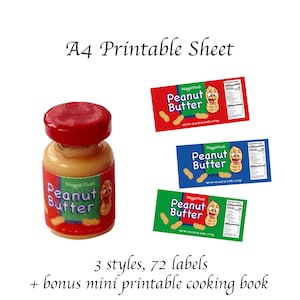 Printable dollhouse peanut butter labels, 1:12 scale, DOWNLOAD, jar, PDF, JPG