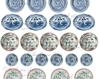 Puppenhaus Druckbare Platten in 1/12 und 1/6 Maßstab | Miniatur druckbare Platten | Chinesisches Porzellan | Sofortdownload | Digitale Datei | PDF-Datei