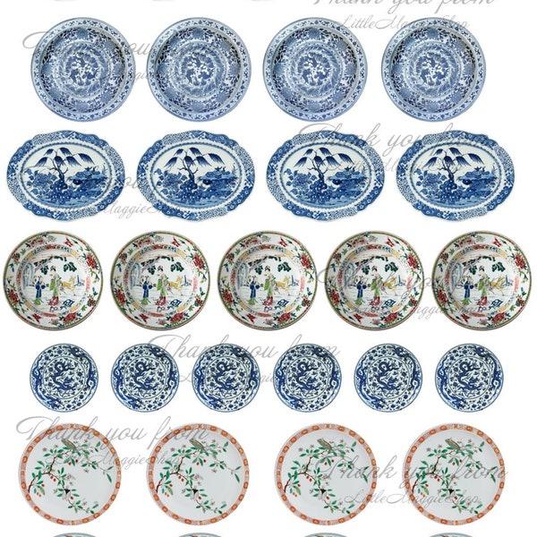Dollhouse Printable Plates in 1/12 and 1/6 scale | Miniature Printable Plates | Chinese porcelain | Instant Download | Digital File | PDF