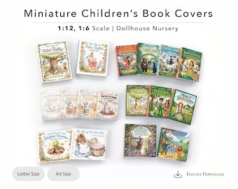 Children's Book Covers Printable Miniature | 1/12 & 1/6 Scale | Dollhouse Nursery Digital Download (PDF), DIY, Instant Download