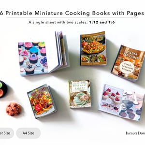 6 Druckbare Miniatur Kochbücher mit Seiten | Echte Rezepte inklusive | Puppenstube | Digitale Datei | Sofortdownload | PDF | JPG