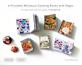 Afdrukbare miniatuurkookboeken met recepten, poppenhuisboeken op schaal 1:12, keukendecor poppenhuis (pdf)