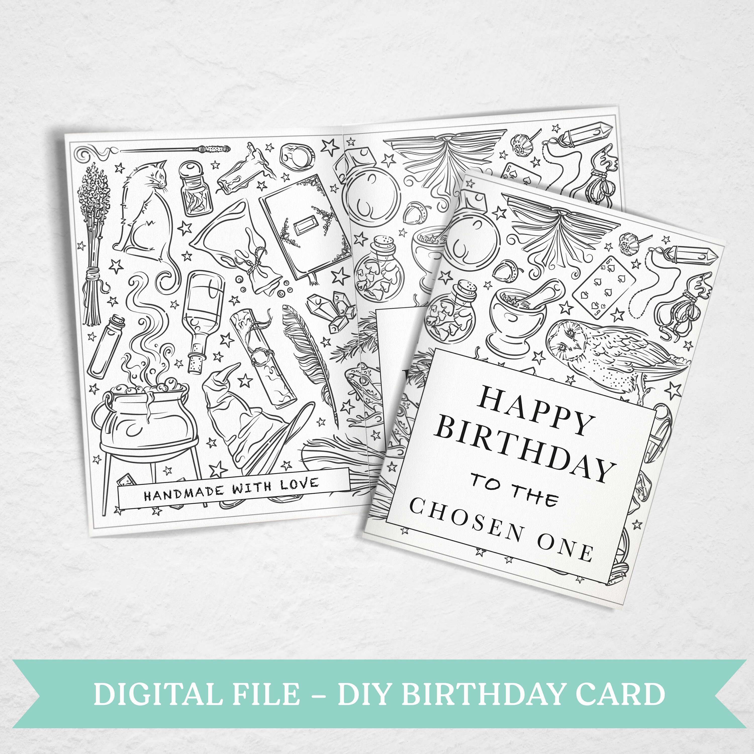 Harry Potter Inspired DIY Birthday Greeting Card Coloring | Etsy