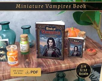 Miniature Printable Vampires Book, Encyclopedia, 1:6 1∶12 Scale, Dollhouse Book Illustrated Digital Download 30 Pages DIY Doll Library PDF