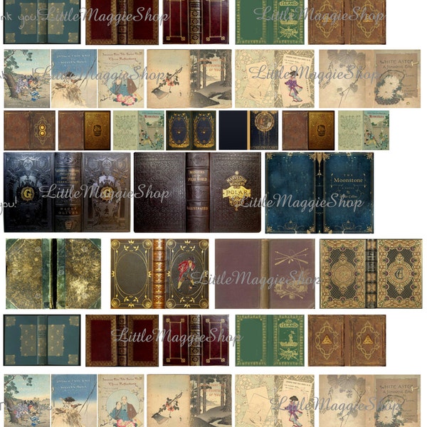 Set of Vintage Miniature Book Covers, Different Sizes, for Miniatures and DIY Dollhouse Books - Digital Files in PDF and JPG Formats