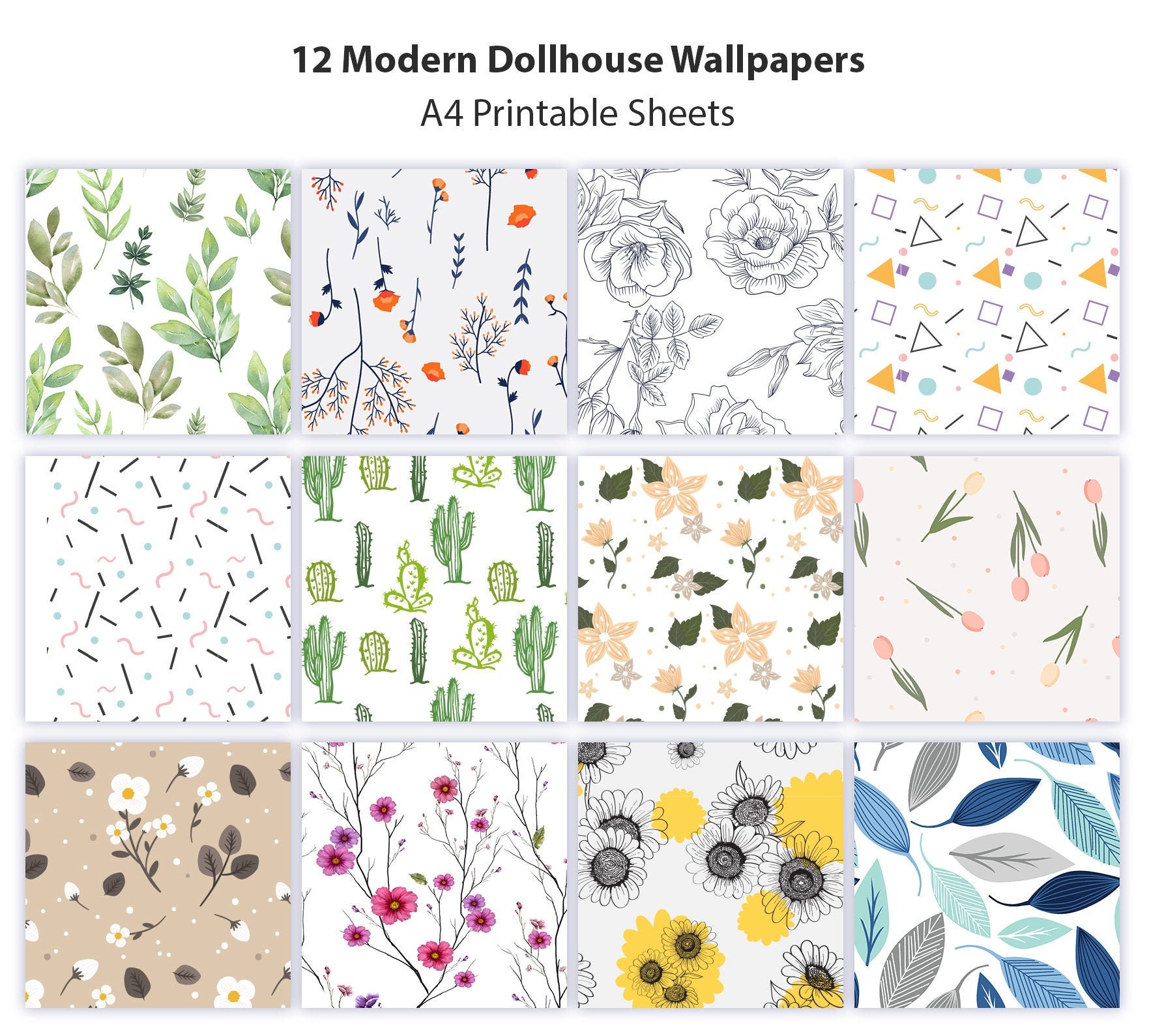Dolls House Wallpaper 1:12 Marble White Grey large sheet 42.5x60.5cm 