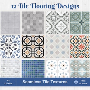 12 Tile Flooring Designs – Printable Dollhouse Flooring (1:12 Scale) - A4, US Letter, Printable Sheet - Instant Download - PDF